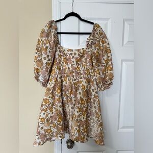 Storia Grace Floral Print Puff Sleeve Babydoll Mini Dress size large